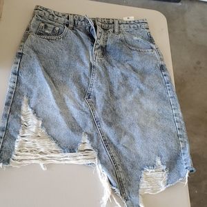 Shredded Jean Skirt